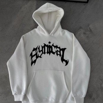 Kadın Kapüşonlu Kanguru Cepli Sweatshirt 3 İplik Pamuklu Baskılı Hoodie - Beyaz Kadın Kapüşonlu Kanguru Cepli Sweatshirt 3 İplik Pamuklu Baskılı Hoodie - Beyaz