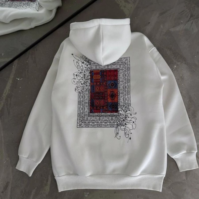 Kadın Kapüşonlu Kanguru Cepli Sweatshirt 3 İplik Pamuklu Baskılı Hoodie - Beyaz Kadın Kapüşonlu Kanguru Cepli Sweatshirt 3 İplik Pamuklu Baskılı Hoodie - Beyaz