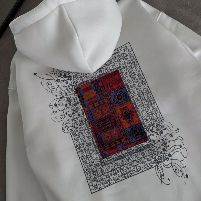 Kadın Kapüşonlu Kanguru Cepli Sweatshirt 3 İplik Pamuklu Baskılı Hoodie - Beyaz Kadın Kapüşonlu Kanguru Cepli Sweatshirt 3 İplik Pamuklu Baskılı Hoodie - Beyaz