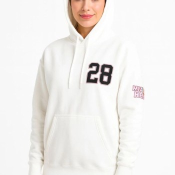 Kadın Kapüşonlu Kanguru Cepli Sweatshirt 3 İplik Pamuklu Baskılı Hoodie - Beyaz Kadın Kapüşonlu Kanguru Cepli Sweatshirt 3 İplik Pamuklu Baskılı Hoodie - Beyaz