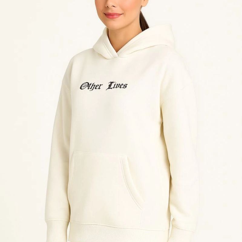 Kadın Kapüşonlu Kanguru Cepli Sweatshirt 3 İplik Pamuklu Baskılı Hoodie - Beyaz Kadın Kapüşonlu Kanguru Cepli Sweatshirt 3 İplik Pamuklu Baskılı Hoodie - Beyaz