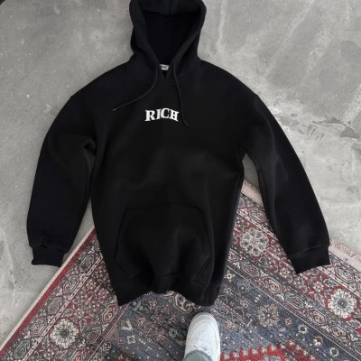 Kadın Kapüşonlu Kanguru Cepli Sweatshirt 3 İplik Pamuklu Baskılı Hoodie - Siyah Kadın Kapüşonlu Kanguru Cepli Sweatshirt 3 İplik Pamuklu Baskılı Hoodie - Siyah