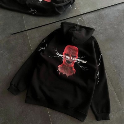 Kadın Kapüşonlu Kanguru Cepli Sweatshirt 3 İplik Pamuklu Baskılı Hoodie - Siyah Kadın Kapüşonlu Kanguru Cepli Sweatshirt 3 İplik Pamuklu Baskılı Hoodie - Siyah