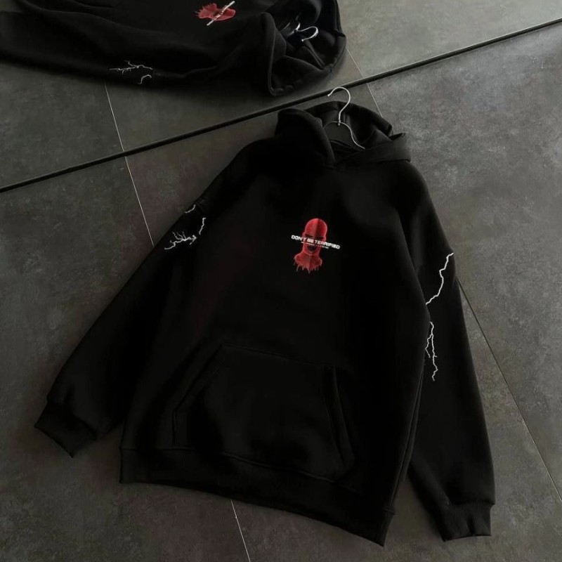 Kadın Kapüşonlu Kanguru Cepli Sweatshirt 3 İplik Pamuklu Baskılı Hoodie - Siyah Kadın Kapüşonlu Kanguru Cepli Sweatshirt 3 İplik Pamuklu Baskılı Hoodie - Siyah