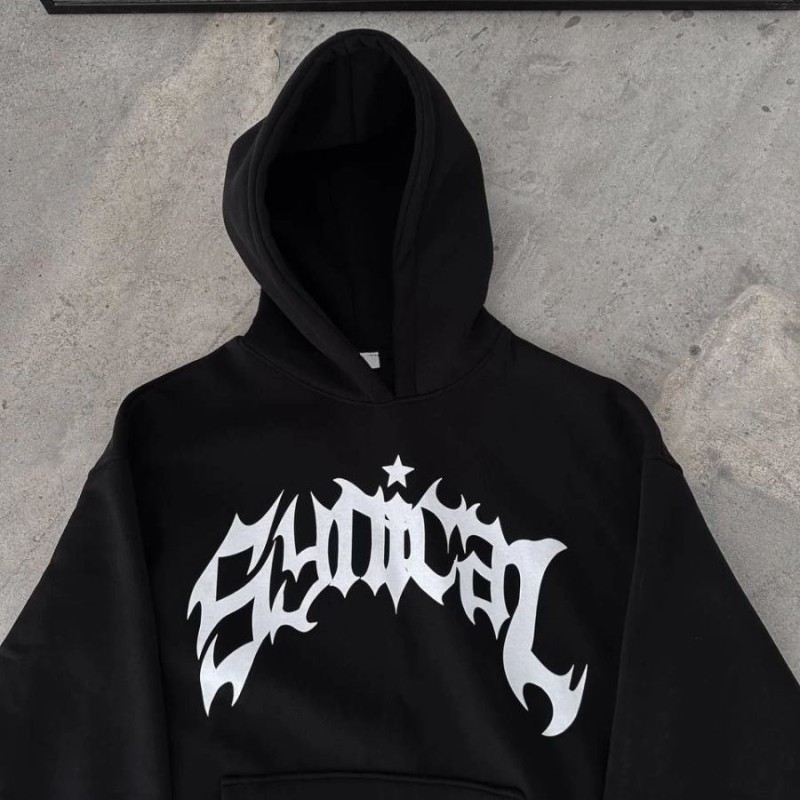 Kadın Kapüşonlu Kanguru Cepli Sweatshirt 3 İplik Pamuklu Baskılı Hoodie - Siyah Kadın Kapüşonlu Kanguru Cepli Sweatshirt 3 İplik Pamuklu Baskılı Hoodie - Siyah