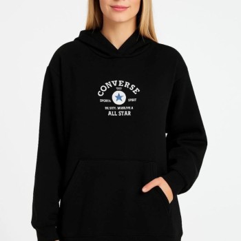 Kadın Kapüşonlu Kanguru Cepli Sweatshirt 3 İplik Pamuklu Baskılı Hoodie - Siyah Kadın Kapüşonlu Kanguru Cepli Sweatshirt 3 İplik Pamuklu Baskılı Hoodie - Siyah