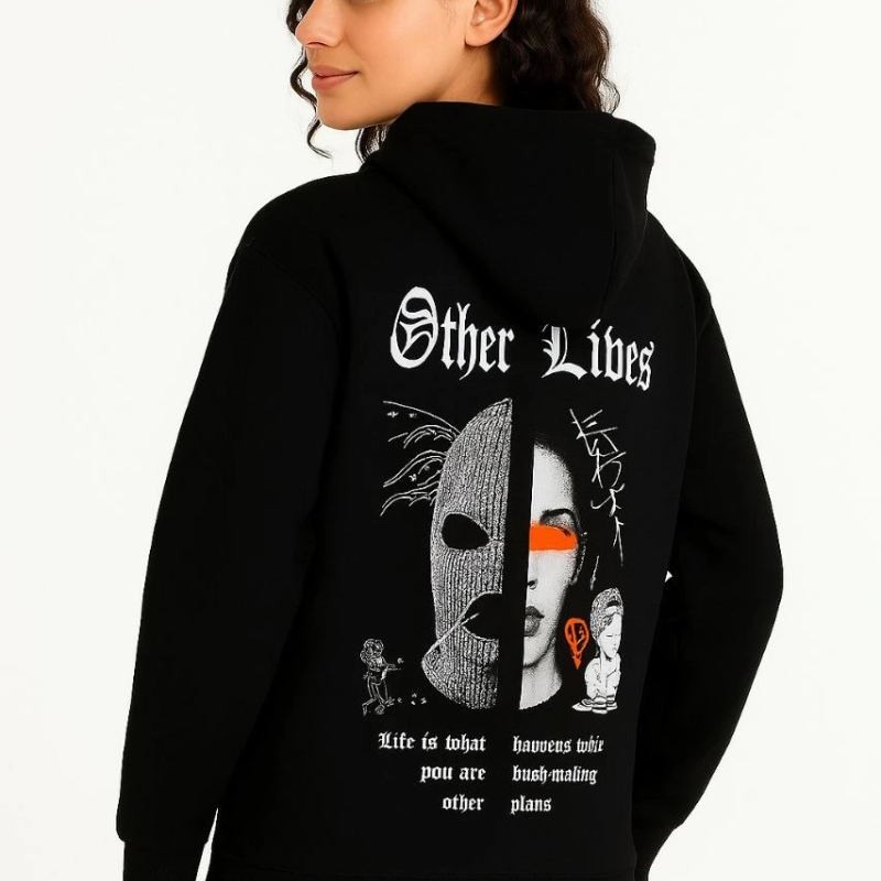 Kadın Kapüşonlu Kanguru Cepli Sweatshirt 3 İplik Pamuklu Baskılı Hoodie - Siyah Kadın Kapüşonlu Kanguru Cepli Sweatshirt 3 İplik Pamuklu Baskılı Hoodie - Siyah