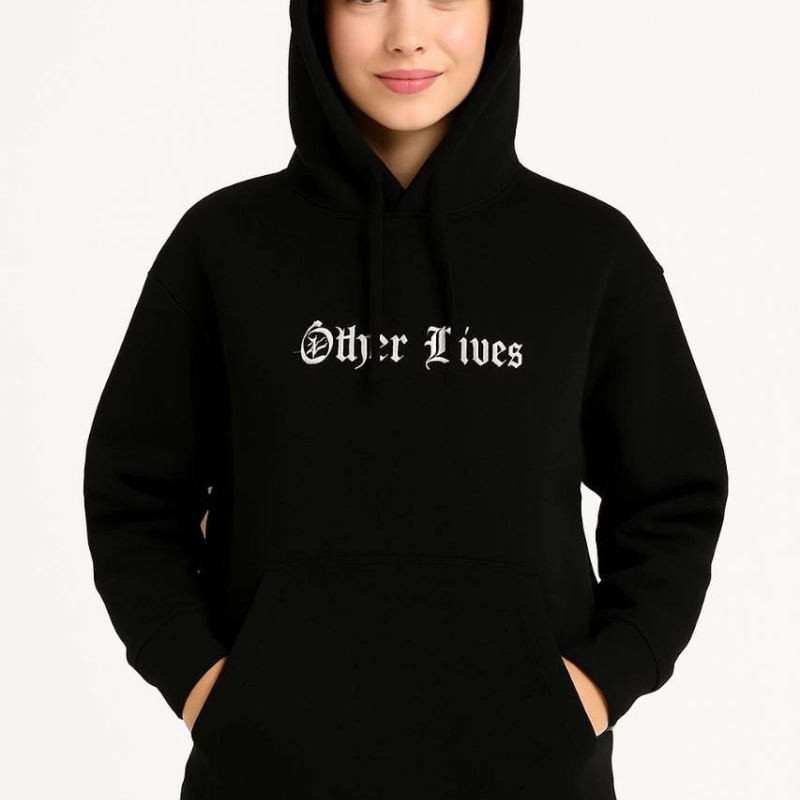 Kadın Kapüşonlu Kanguru Cepli Sweatshirt 3 İplik Pamuklu Baskılı Hoodie - Siyah Kadın Kapüşonlu Kanguru Cepli Sweatshirt 3 İplik Pamuklu Baskılı Hoodie - Siyah