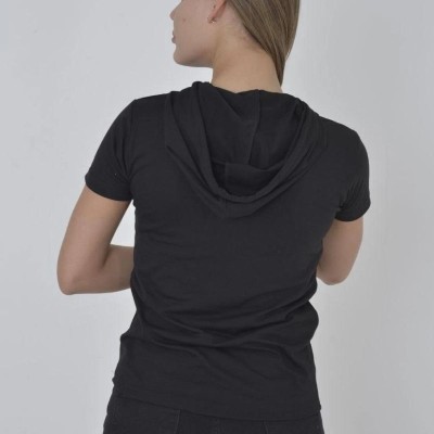 Kadın Kapüşonlu T-Shirt Kısa Kol Bisiklet Yaka Slimfit Tişört - Siyah Kadın Kapüşonlu T-Shirt Kısa Kol Bisiklet Yaka Slimfit Tişört - Siyah