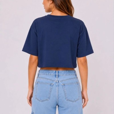 Kadın Kedi Baskılı Oversize Crop Tişört Salaş Basic Yarım Kol T-shirt - Lacivert Kadın Kedi Baskılı Oversize Crop Tişört Salaş Basic Yarım Kol T-shirt - Lacivert