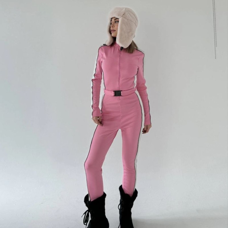 Kadın Kemer Detaylı Fermuarlı Tulum - Pembe Kadın Kemer Detaylı Fermuarlı Tulum - Pembe
