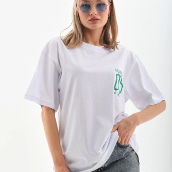 Kadın Kısa kol Oversize Baskılı T-Shirt - Beyaz