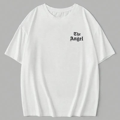 Kadın Kısa Kol Tişört Bisiklet Yaka Angel Melek Kanadı Baskılı T-Shirt - Beyaz Kadın Kısa Kol Tişört Bisiklet Yaka Angel Melek Kanadı Baskılı T-Shirt - Beyaz
