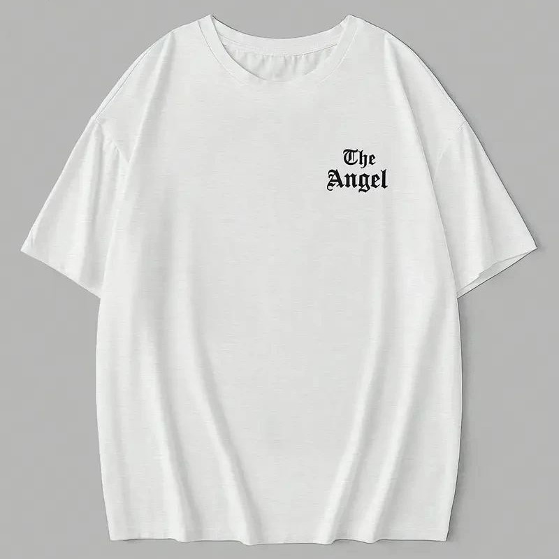 Kadın Kısa Kol Tişört Bisiklet Yaka Angel Melek Kanadı Baskılı T-Shirt - Beyaz Kadın Kısa Kol Tişört Bisiklet Yaka Angel Melek Kanadı Baskılı T-Shirt - Beyaz