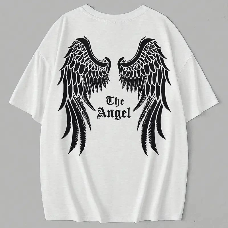 Kadın Kısa Kol Tişört Bisiklet Yaka Angel Melek Kanadı Baskılı T-Shirt - Beyaz Kadın Kısa Kol Tişört Bisiklet Yaka Angel Melek Kanadı Baskılı T-Shirt - Beyaz