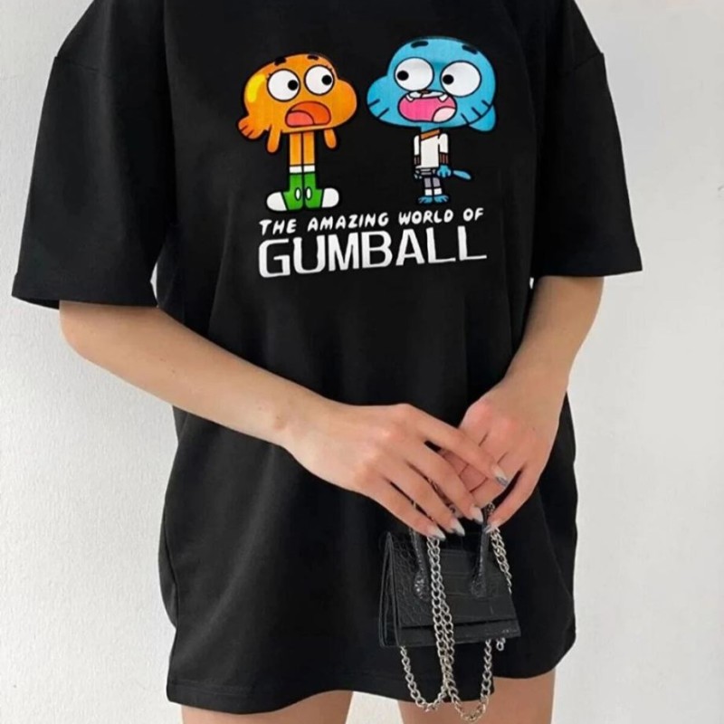 Kadın Kısa kol Tişört Bisiklet Yaka Baskılı Oversize T-Shirt - Siyah Kadın Kısa kol Tişört Bisiklet Yaka Baskılı Oversize T-Shirt - Siyah