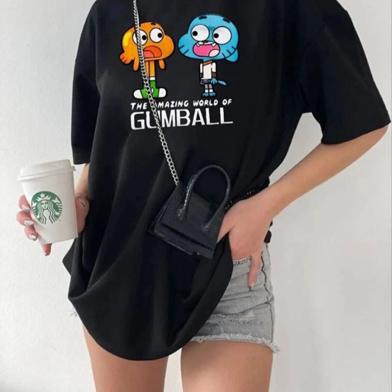 Kadın Kısa kol Tişört Bisiklet Yaka Baskılı Oversize T-Shirt - Siyah Kadın Kısa kol Tişört Bisiklet Yaka Baskılı Oversize T-Shirt - Siyah