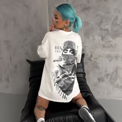 Kadın Kısa Kol Tişört Bisiklet Yaka Filistin Poşülü Baskılı T-Shirt - Beyaz Kadın Kısa Kol Tişört Bisiklet Yaka Filistin Poşülü Baskılı T-Shirt - Beyaz
