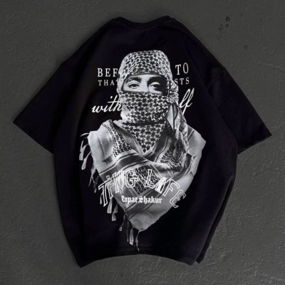 Kadın Kısa Kol Tişört Bisiklet Yaka Filistin Poşülü Baskılı T-Shirt - Siyah Kadın Kısa Kol Tişört Bisiklet Yaka Filistin Poşülü Baskılı T-Shirt - Siyah