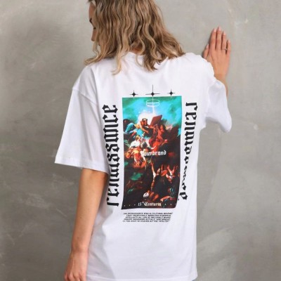 Kadın Kısa Kol Yazlık Tişört Bisiklet Yaka Baskılı Oversize T-Shirt - Beyaz Kadın Kısa Kol Yazlık Tişört Bisiklet Yaka Baskılı Oversize T-Shirt - Beyaz