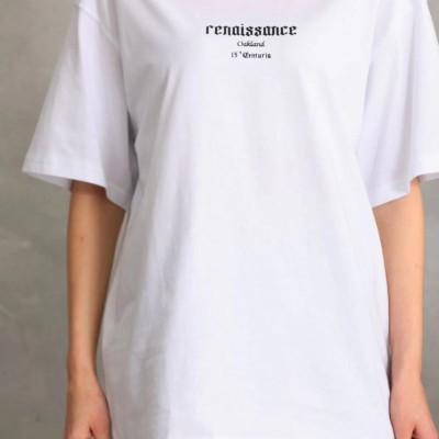 Kadın Kısa Kol Yazlık Tişört Bisiklet Yaka Baskılı Oversize T-Shirt - Beyaz Kadın Kısa Kol Yazlık Tişört Bisiklet Yaka Baskılı Oversize T-Shirt - Beyaz
