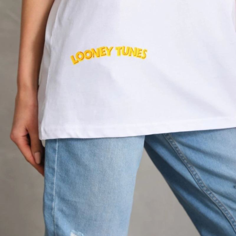 Kadın Kısa Kol Yazlık Tişört Bisiklet Yaka Baskılı Oversize T-Shirt - Beyaz Kadın Kısa Kol Yazlık Tişört Bisiklet Yaka Baskılı Oversize T-Shirt - Beyaz