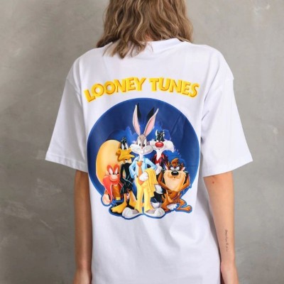 Kadın Kısa Kol Yazlık Tişört Bisiklet Yaka Baskılı Oversize T-Shirt - Beyaz Kadın Kısa Kol Yazlık Tişört Bisiklet Yaka Baskılı Oversize T-Shirt - Beyaz