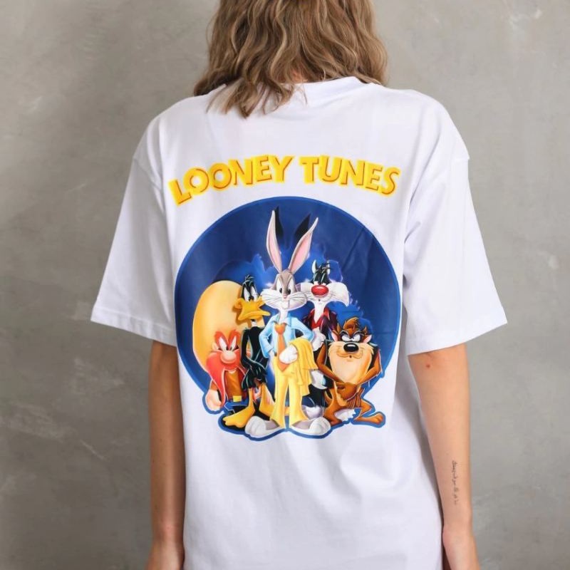 Kadın Kısa Kol Yazlık Tişört Bisiklet Yaka Baskılı Oversize T-Shirt - Beyaz Kadın Kısa Kol Yazlık Tişört Bisiklet Yaka Baskılı Oversize T-Shirt - Beyaz