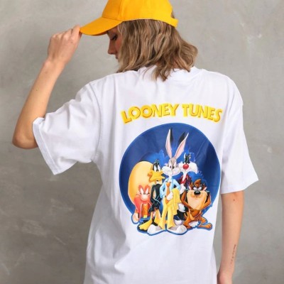 Kadın Kısa Kol Yazlık Tişört Bisiklet Yaka Baskılı Oversize T-Shirt - Beyaz Kadın Kısa Kol Yazlık Tişört Bisiklet Yaka Baskılı Oversize T-Shirt - Beyaz