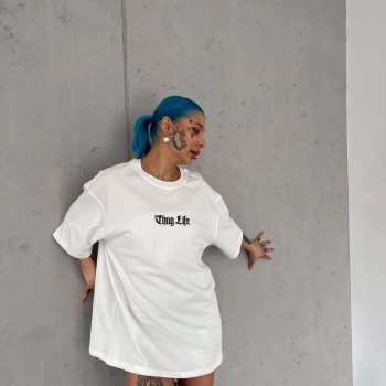 Kadın Kısa Kol Yazlık Tişört Bisiklet Yaka Baskılı Oversize T-Shirt - Beyaz Kadın Kısa Kol Yazlık Tişört Bisiklet Yaka Baskılı Oversize T-Shirt - Beyaz