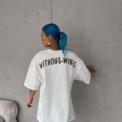 Kadın Kısa Kol Yazlık Tişört Bisiklet Yaka Baskılı Oversize T-Shirt - Beyaz Kadın Kısa Kol Yazlık Tişört Bisiklet Yaka Baskılı Oversize T-Shirt - Beyaz