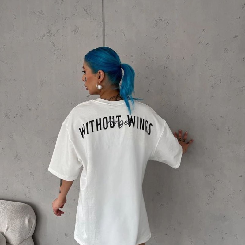Kadın Kısa Kol Yazlık Tişört Bisiklet Yaka Baskılı Oversize T-Shirt - Beyaz Kadın Kısa Kol Yazlık Tişört Bisiklet Yaka Baskılı Oversize T-Shirt - Beyaz
