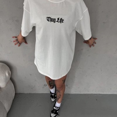 Kadın Kısa Kol Yazlık Tişört Bisiklet Yaka Baskılı Oversize T-Shirt - Beyaz Kadın Kısa Kol Yazlık Tişört Bisiklet Yaka Baskılı Oversize T-Shirt - Beyaz