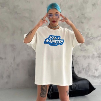 Kadın Kısa Kol Yazlık Tişört Bisiklet Yaka Baskılı Oversize T-Shirt - Beyaz Kadın Kısa Kol Yazlık Tişört Bisiklet Yaka Baskılı Oversize T-Shirt - Beyaz