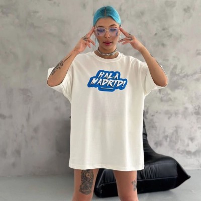 Kadın Kısa Kol Yazlık Tişört Bisiklet Yaka Baskılı Oversize T-Shirt - Beyaz Kadın Kısa Kol Yazlık Tişört Bisiklet Yaka Baskılı Oversize T-Shirt - Beyaz