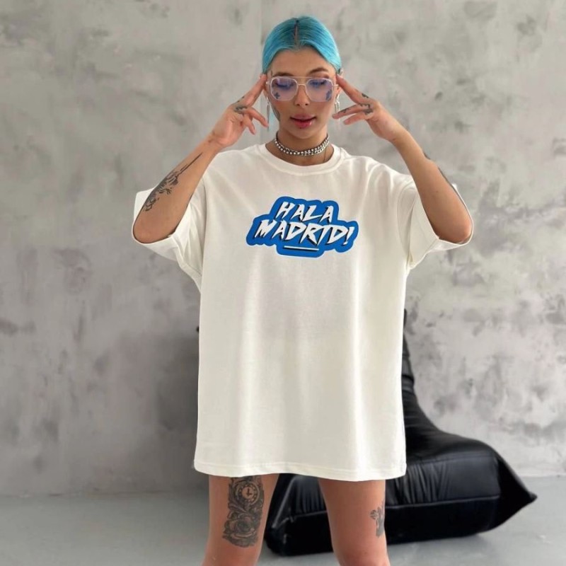 Kadın Kısa Kol Yazlık Tişört Bisiklet Yaka Baskılı Oversize T-Shirt - Beyaz Kadın Kısa Kol Yazlık Tişört Bisiklet Yaka Baskılı Oversize T-Shirt - Beyaz