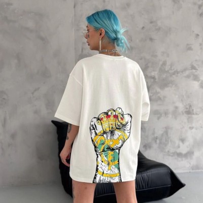 Kadın Kısa Kol Yazlık Tişört Bisiklet Yaka Baskılı Oversize T-Shirt - Beyaz Kadın Kısa Kol Yazlık Tişört Bisiklet Yaka Baskılı Oversize T-Shirt - Beyaz