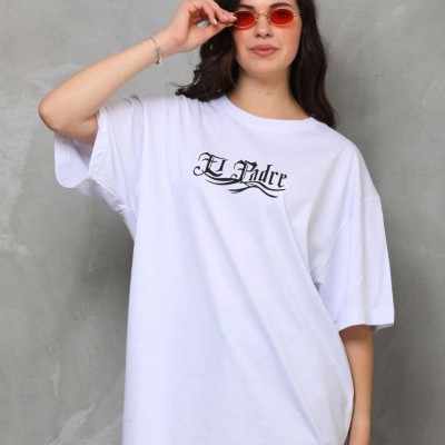 Kadın Kısa Kol Yazlık Tişört Bisiklet Yaka Baskılı Oversize T-Shirt - Beyaz Kadın Kısa Kol Yazlık Tişört Bisiklet Yaka Baskılı Oversize T-Shirt - Beyaz
