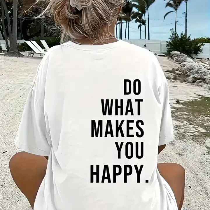 Kadın Kısa Kol Yazlık Tişört Bisiklet Yaka Baskılı Oversize T-Shirt - Beyaz Kadın Kısa Kol Yazlık Tişört Bisiklet Yaka Baskılı Oversize T-Shirt - Beyaz