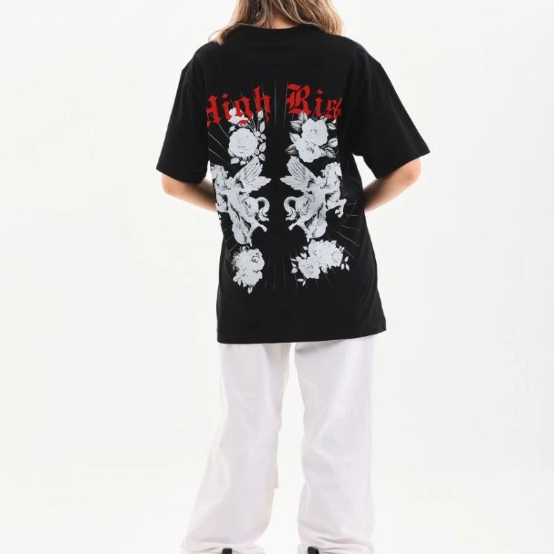 Kadın Kısa Kol Yazlık Tişört Bisiklet Yaka Baskılı Oversize T-Shirt - Siyah Kadın Kısa Kol Yazlık Tişört Bisiklet Yaka Baskılı Oversize T-Shirt - Siyah