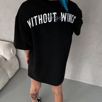 Kadın Kısa Kol Yazlık Tişört Bisiklet Yaka Baskılı Oversize T-Shirt - Siyah Kadın Kısa Kol Yazlık Tişört Bisiklet Yaka Baskılı Oversize T-Shirt - Siyah
