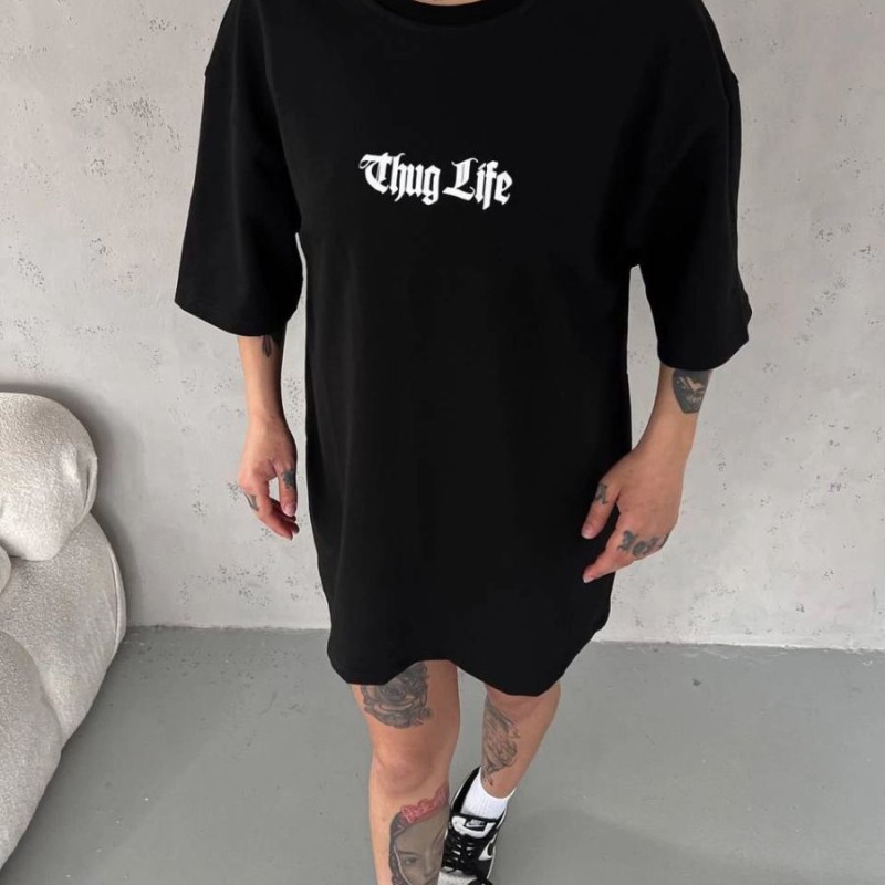 Kadın Kısa Kol Yazlık Tişört Bisiklet Yaka Baskılı Oversize T-Shirt - Siyah Kadın Kısa Kol Yazlık Tişört Bisiklet Yaka Baskılı Oversize T-Shirt - Siyah