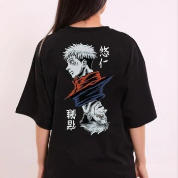 Kadın Kısa Kol Yazlık Tişört Bisiklet Yaka Baskılı Oversize T-Shirt - Siyah