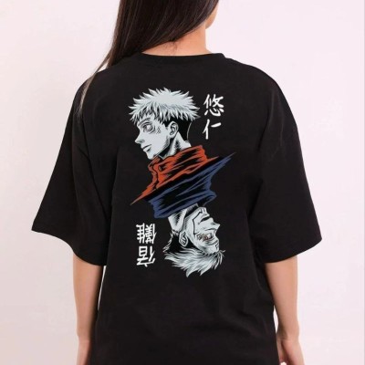 Kadın Kısa Kol Yazlık Tişört Bisiklet Yaka Baskılı Oversize T-Shirt - Siyah