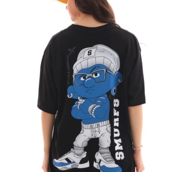 Kadın Kısa Kol Yazlık Tişört Bisiklet Yaka Baskılı Oversize T-Shirt - Siyah Kadın Kısa Kol Yazlık Tişört Bisiklet Yaka Baskılı Oversize T-Shirt - Siyah