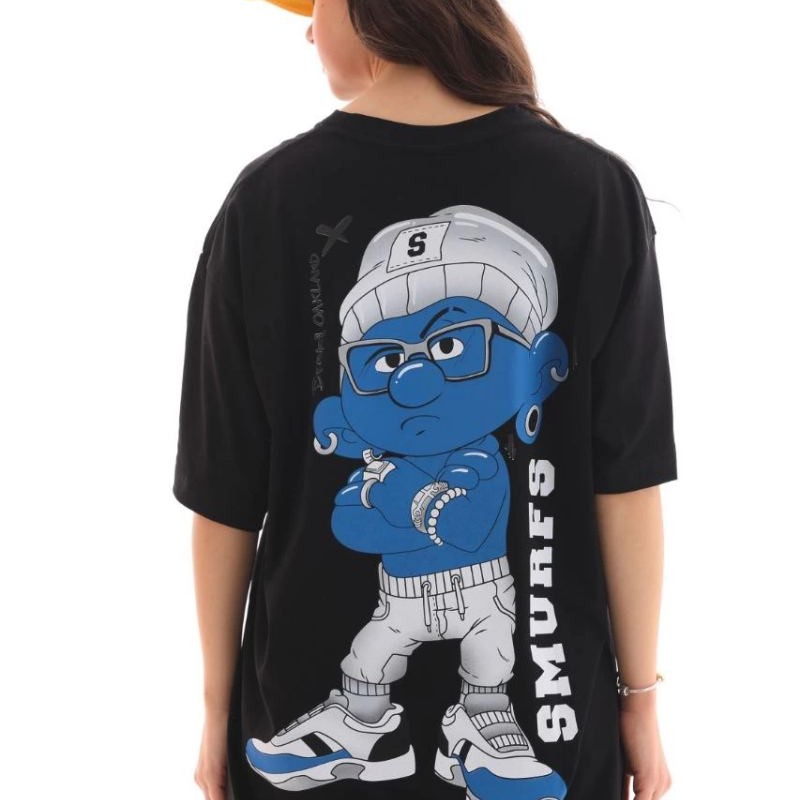 Kadın Kısa Kol Yazlık Tişört Bisiklet Yaka Baskılı Oversize T-Shirt - Siyah Kadın Kısa Kol Yazlık Tişört Bisiklet Yaka Baskılı Oversize T-Shirt - Siyah
