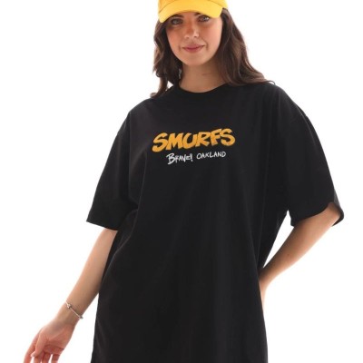 Kadın Kısa Kol Yazlık Tişört Bisiklet Yaka Baskılı Oversize T-Shirt - Siyah Kadın Kısa Kol Yazlık Tişört Bisiklet Yaka Baskılı Oversize T-Shirt - Siyah
