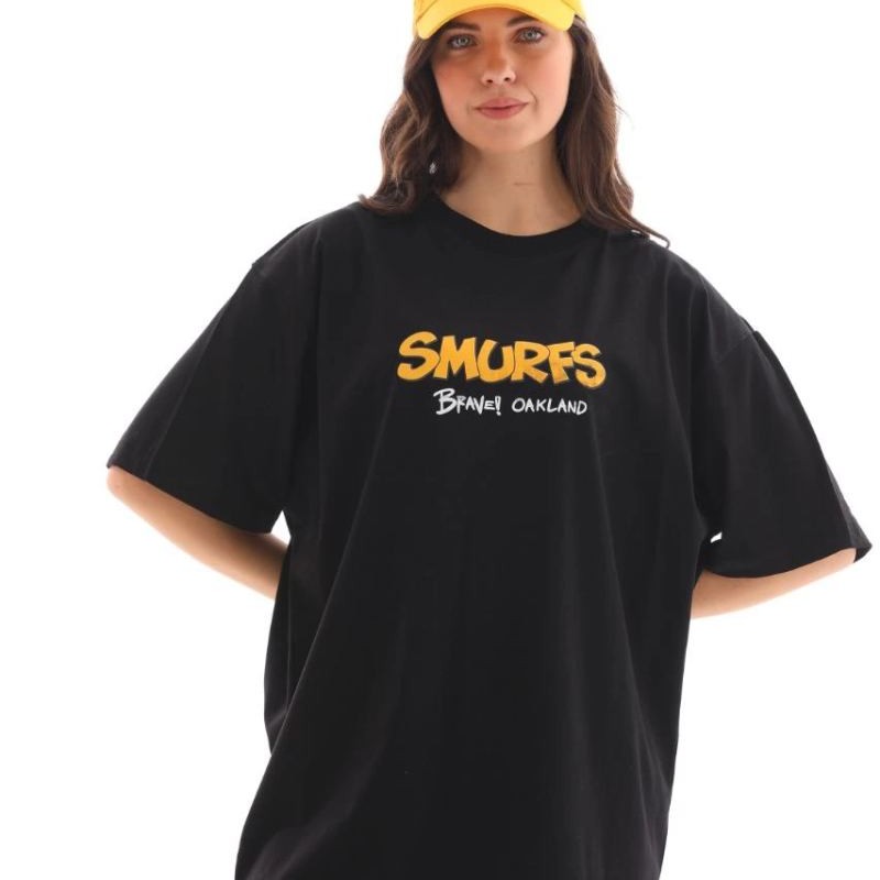 Kadın Kısa Kol Yazlık Tişört Bisiklet Yaka Baskılı Oversize T-Shirt - Siyah Kadın Kısa Kol Yazlık Tişört Bisiklet Yaka Baskılı Oversize T-Shirt - Siyah
