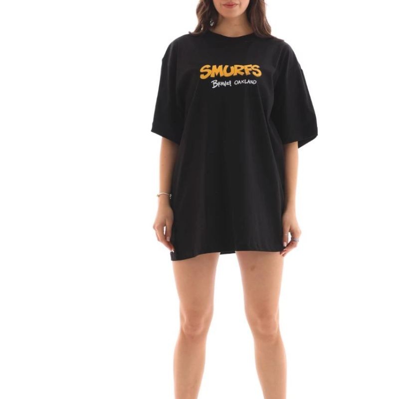 Kadın Kısa Kol Yazlık Tişört Bisiklet Yaka Baskılı Oversize T-Shirt - Siyah Kadın Kısa Kol Yazlık Tişört Bisiklet Yaka Baskılı Oversize T-Shirt - Siyah
