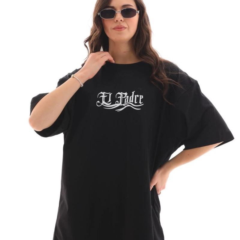 Kadın Kısa Kol Yazlık Tişört Bisiklet Yaka Baskılı Oversize T-Shirt - Siyah Kadın Kısa Kol Yazlık Tişört Bisiklet Yaka Baskılı Oversize T-Shirt - Siyah